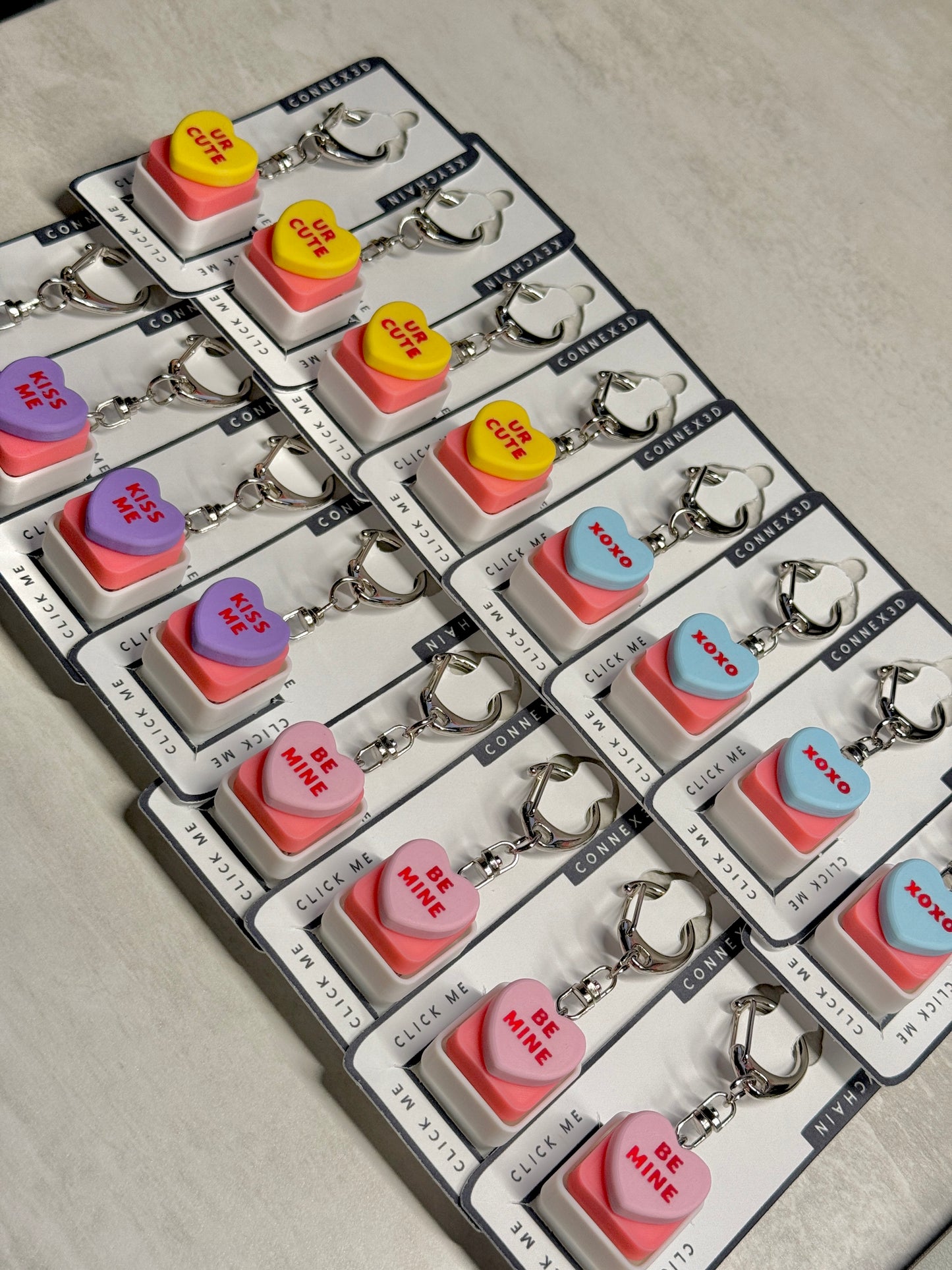 Candy Hearts Keycap & Keychain | Stress Relief Fidget | Cartoon Collection | 3D Printed Gifts