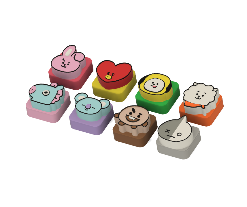 BT21 Keycap & Keychain | Stress Relief Fidget Toy | KPOP Collection | 3D Printed Gifts